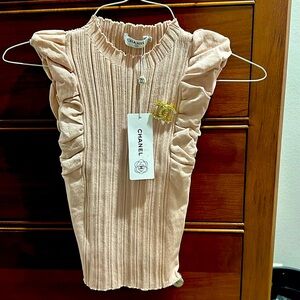 New Chanel light pink shirt. With gold and diamond Chanel Pin. Sz Small